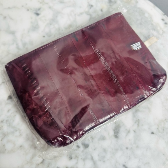 Vintage Eel Skin Zip Pouch or Clutch in Wine - Picture 7 of 8